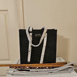 Sassy Jones Carmen Black Croc-Embossed Tote Bag w/ Interchangeable Straps